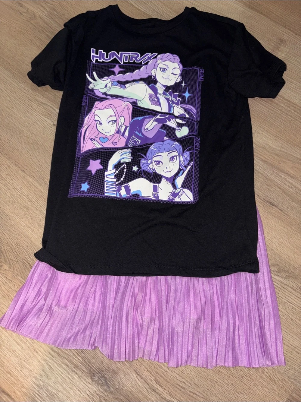 Huntrix Black Graphic Tee with Purple and Pink Accents